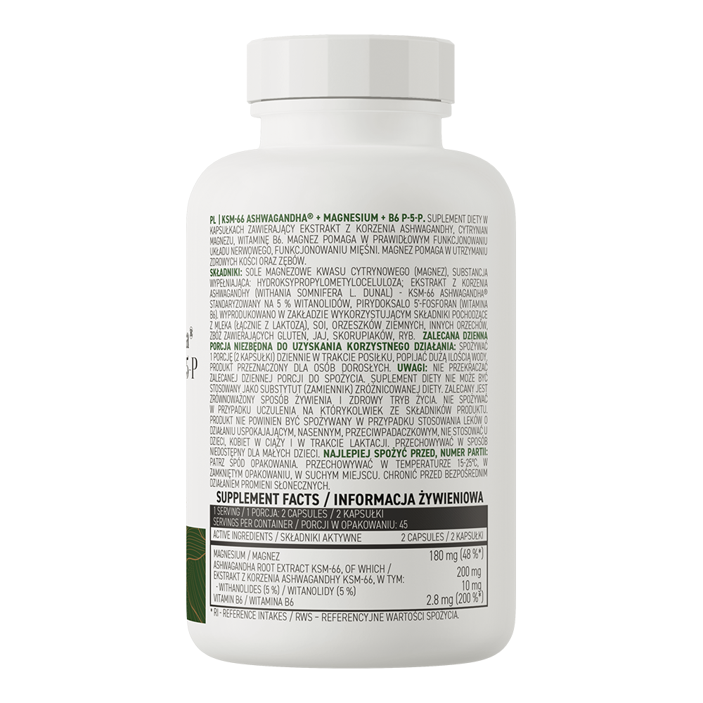 KSM-66 Ashwagandha® + Magnesium + B6 P-5-P VEGE 90 Kapslar