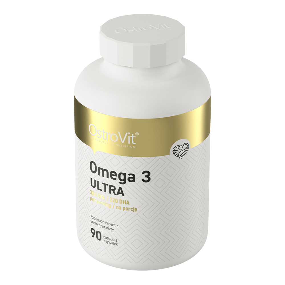 Omega 3 Ultra 90 capsules with EPA and DHA acids, also containing vitamin E