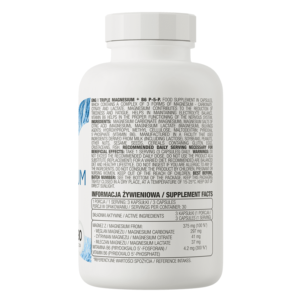 Triple Magnesium + B6 P-5-P 90 capsules  / Dietary supplement containing 3 different forms of magnesium and vitamin B6