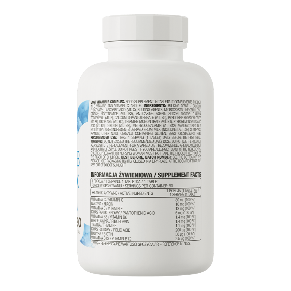Vitamin B Complex 90 tablets Comprehensive set of B vitamins, enriched with vitamin C and E